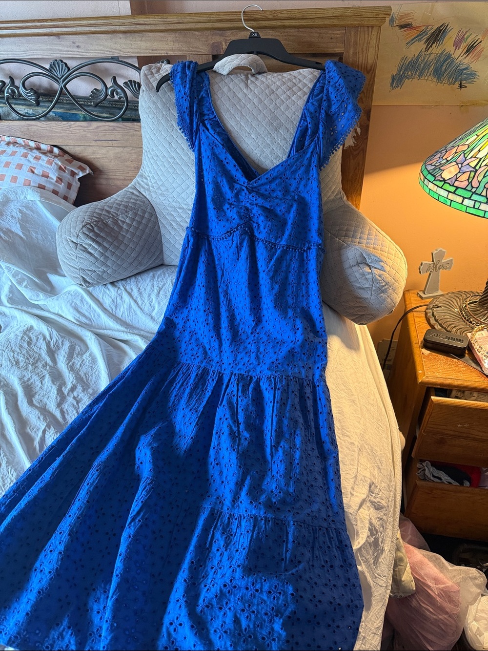 Blue Eyelet Maxi Dress - Women's Sleeveless V-Neck